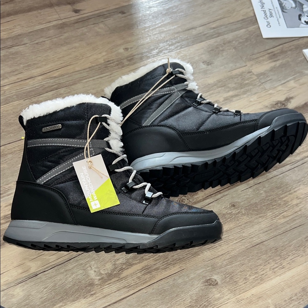 Insulated Black Winter Ankle Boots with Faux Fur Trim